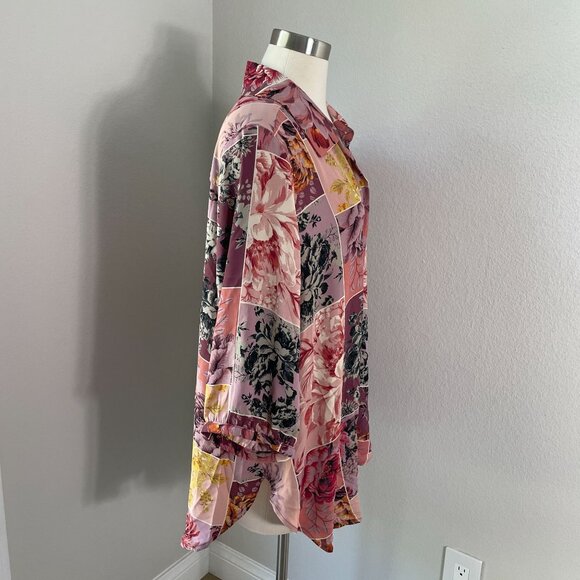 Cynthia Rowley Womens Plus 1X Floral Patchwork Button Up Shirt 3/4 Sleeve Top - Picture 2 of 11